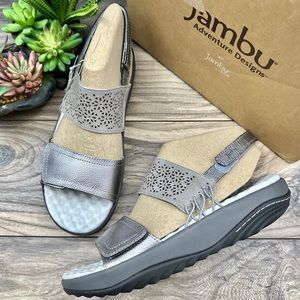 NIB Jambu Alba 9M 40 Wide Fit Slingback Rocker Platform Sandal Gunmetal Grey